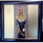 Blond naine,sinise kleidiga kuldsel taustal