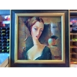 Tume naine ,õun ja kuu. 46*46cm 2000.a