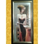 Naine lillega hõbedsel põhjal.43,5*20cm 2004.a