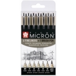 Sakura Pigma Micron joonistusmarker 7tk + Brush, Arhitektuur