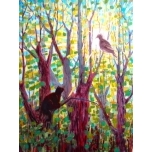 Guašš lõuendil Kass ja lind 60x80 cm Urmas Uustal