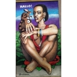 Hallo.Tõmmu tüdruk.Jäme lõuend.Jaan Männik.Akrüül 64*36cm(Kakemoto)