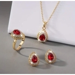 Punane kullaga kaelaehe,sõrmus ja kõrvarõngad