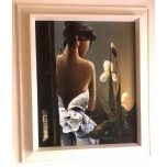 Naine seljaga,valge lillega.64x75 cm 2008