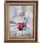Õlimaal.Punane vaas lilledega.Merike Läte 30*40cm