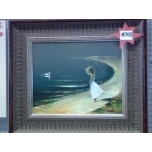 Tüdruk merekaldal linnuga.(Mõõdud 48*41 raamiga)